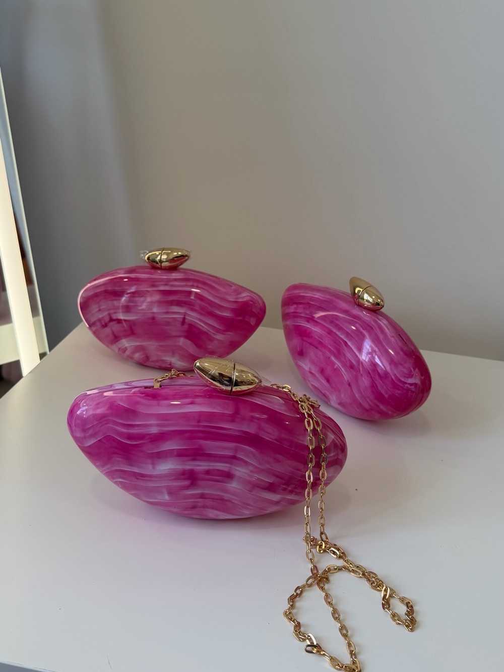Small Pink Shell-Effect Women's Clutch with Gold Hardware